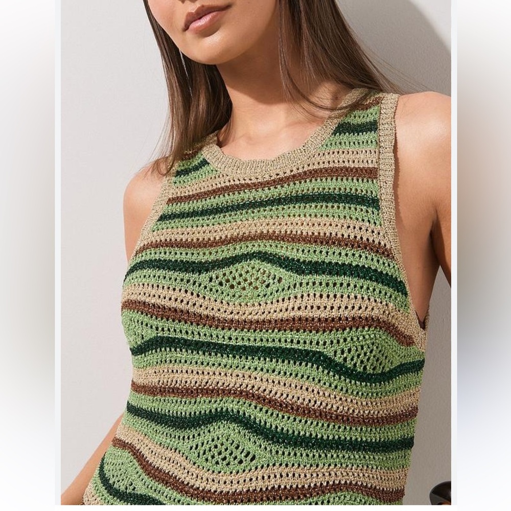 Sandro Striped Crochet Tank Top in Green, Beige & Brown